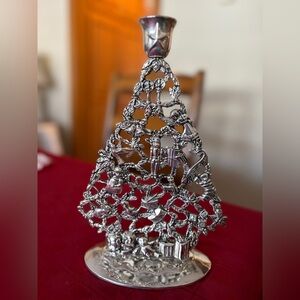 Silver Holiday Tree Candle Holder